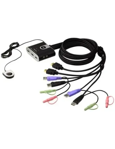 ATEN Switch KVM formato cable HDMI/Audio USB de 2 puertos con selector remoto de puerto