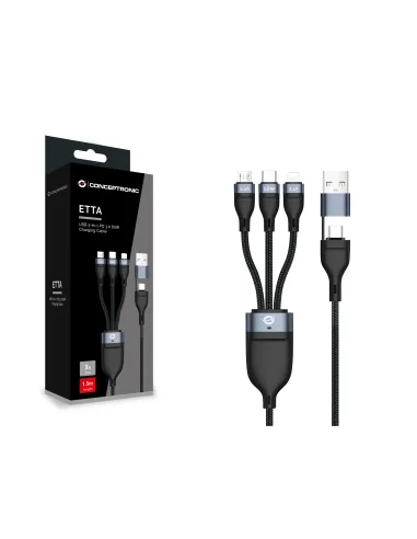 Conceptronic ETTA05B15 cable USB USB 2.0 1,5 m USB C USB C Micro-USB B Lightning 0,48 Gbit s 60 W Negro