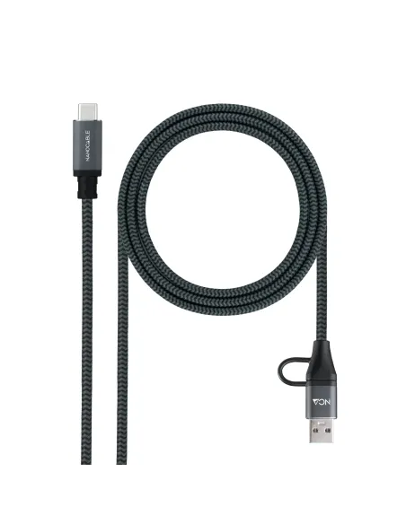 Nanocable Cable USB 3.2 Gen2x2 20Gbps 5A 100W, USB-C+USB-A M a USB-C M, Gris Negro, 3m