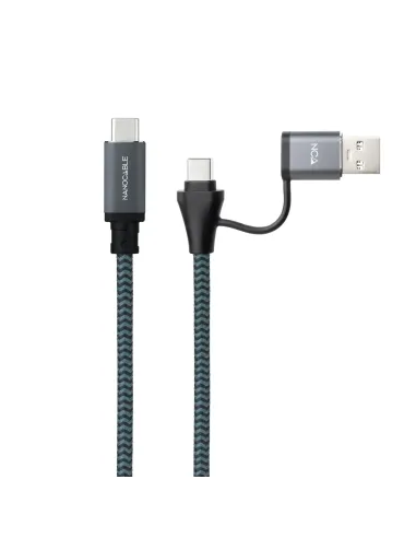 Nanocable Cable USB 3.2 Gen2x2 20Gbps 5A 100W, USB-C+USB-A M a USB-C M, Gris Negro, 3m