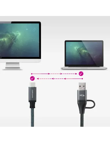 Nanocable Cable USB 3.2 Gen2x2 20Gbps 5A 100W, USB-C+USB-A M a USB-C M, Gris Negro, 3m