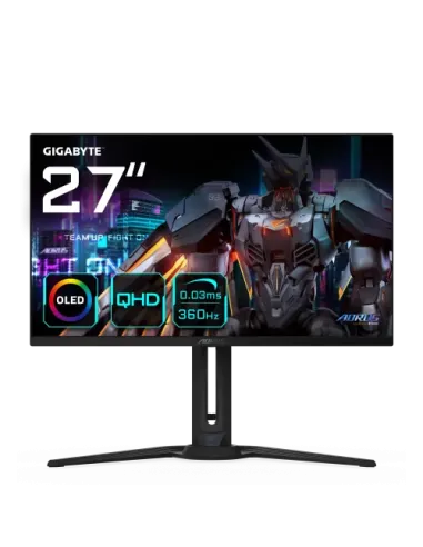 GIGABYTE Monitor de juego AORUS FO27Q3 OLED de 27” - 2560 x 1440 (QHD), 360Hz, 0,03ms, KVM, 250 cd/m², FreeSync Premium Pro, Dis