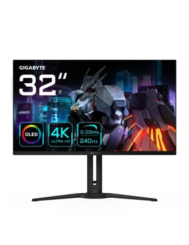 GIGABYTE Monitor de juegos OLED AORUS FO32U2 de 32” - 3840 x 2160 (UHD), 240Hz, 0.03ms, KVM, 250 cd/m², FreeSync Premium Pro, Di