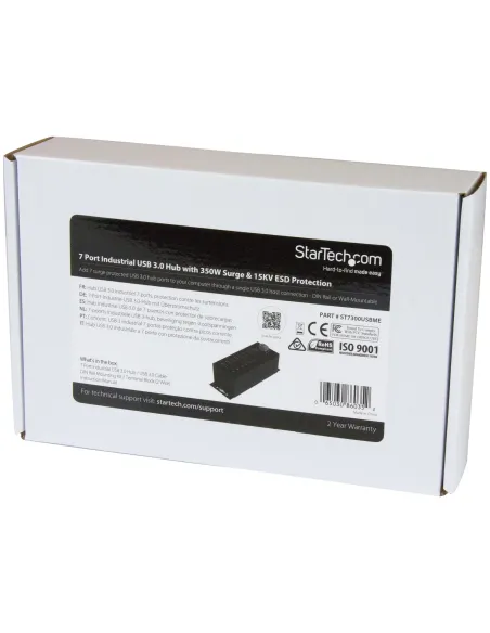 StarTech.com Hub Concentrador Ladrón USB de 7 Puertos con Adaptador de Corriente - con Protección ESD 350W - Hub Industrial USB