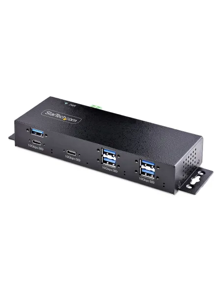 StarTech.com Hub Industrial de 7 Puertos USB de 10Gbps USB-A y USB-C - con Adaptador de Alimentación - Montable - Ladrón USB de