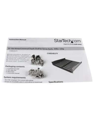 StarTech.com Estante Bandeja Ventilado Cantilever 2U de Profundidad Fija para Armario Rack de Servidores de 19 Pulgadas - en