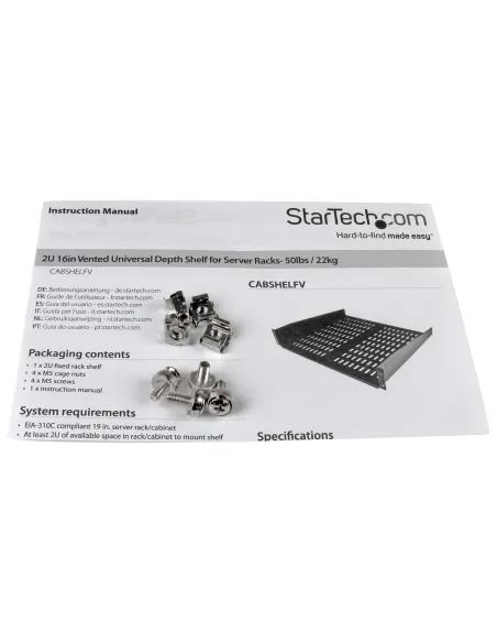 StarTech.com Estante Bandeja Ventilado Cantilever 2U de Profundidad Fija para Armario Rack de Servidores de 19 Pulgadas - en