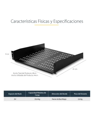 StarTech.com Estante Bandeja Ventilado Cantilever 2U de Profundidad Fija para Armario Rack de Servidores de 19 Pulgadas - en