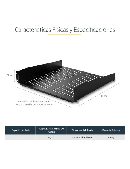 StarTech.com Estante Bandeja Ventilado Cantilever 2U de Profundidad Fija para Armario Rack de Servidores de 19 Pulgadas - en