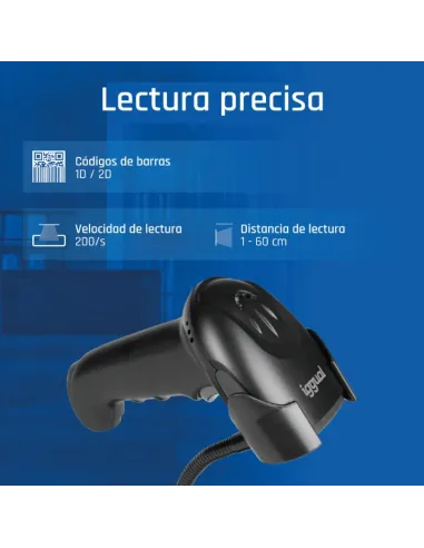 iggual Lector código barras 2D USB gatillo soporte