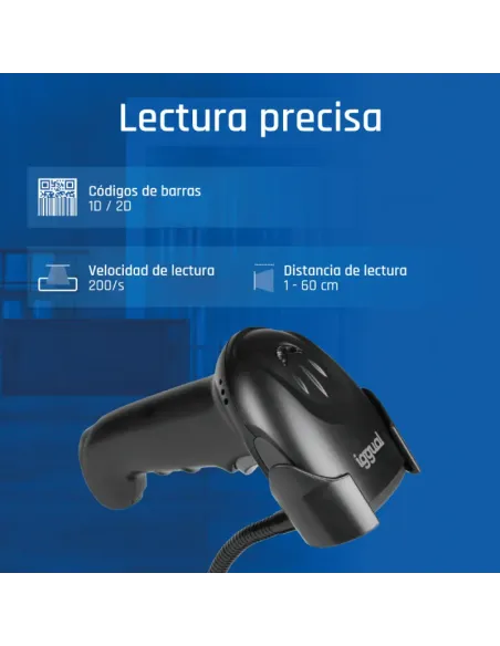 iggual Lector código barras 2D USB gatillo soporte