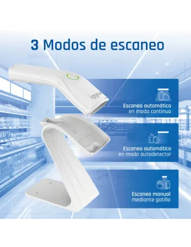 iggual Lector código barras 2D USB botón blanco