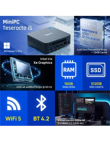 iggual Mini PC Teseracto i5 1235U 16+512GB 2xHDMI