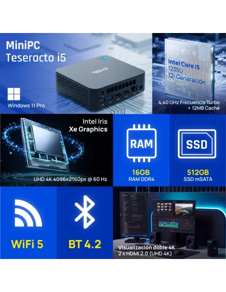 iggual Mini PC Teseracto i5 1235U 16+512GB 2xHDMI