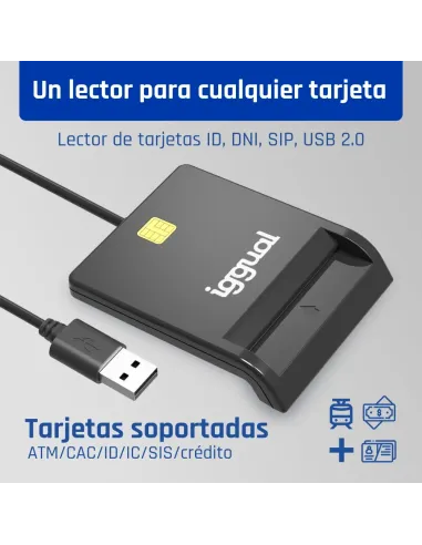 iggual Lector DNI SIP tarjetas ID USB 2.0 negro