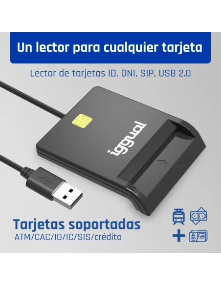 iggual Lector DNI SIP tarjetas ID USB 2.0 negro