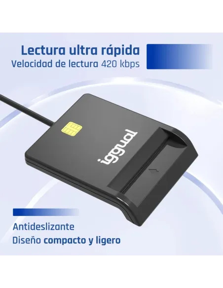 iggual Lector DNI SIP tarjetas ID USB 2.0 negro