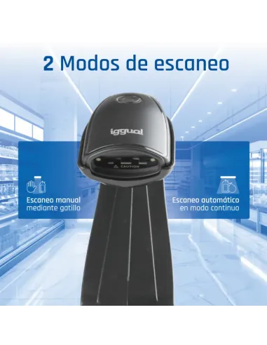 iggual Lector código barras 1D USB botón soporte