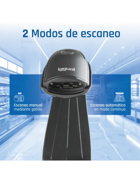 iggual Lector código barras 1D USB botón soporte