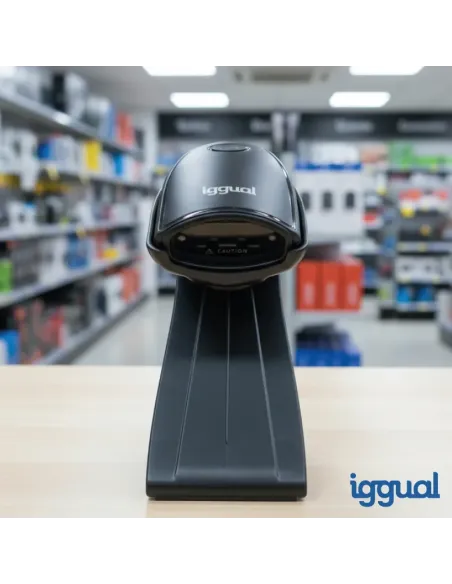 iggual Lector código barras 1D USB botón soporte