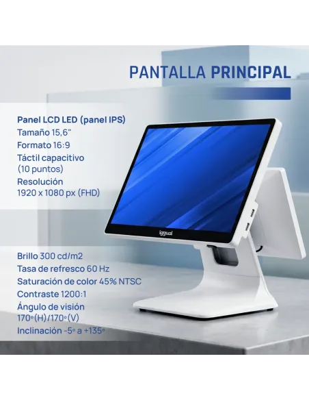 iggual TPV dual 15,6" 11,6" i5 8350U 8+256GB W11 blanco