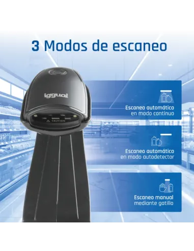 iggual Lector código barras 2D USB botón soporte