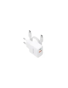 Cargador de Pared GaN Aisens ASCH-20W2P083-W/ 1xUSB Tipo-C/ 1xUSB/ 20W/ Blanco/ Incluye Cable USB Tipo-C