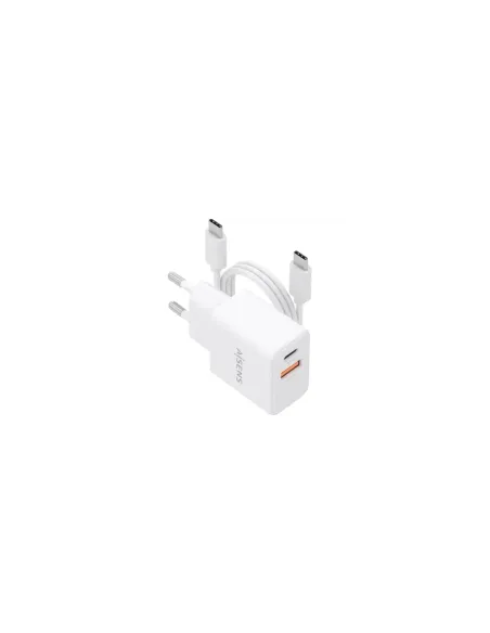 Cargador de Pared GaN Aisens ASCH-20W2P083-W/ 1xUSB Tipo-C/ 1xUSB/ 20W/ Blanco/ Incluye Cable USB Tipo-C