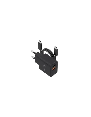 Cargador de Pared GaN Aisens ASCH-20W2P084-BK/ 1xUSB Tipo-C/ 1xUSB/ 20W/ Incluye Cable USB Tipo-C