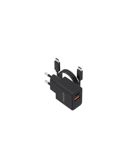 Cargador de Pared GaN Aisens ASCH-20W2P084-BK/ 1xUSB Tipo-C/ 1xUSB/ 20W/ Incluye Cable USB Tipo-C
