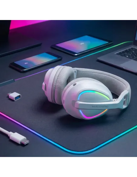 Mars Gaming MHWQUASARW auricular y casco Auriculares Inalámbrico Diadema Juego USB Type-C   USB Type-A Bluetooth Blanco