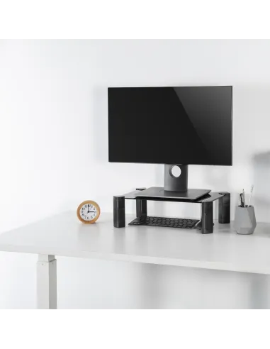 AISENS Soporte Elevador Cristal para Monitor Portátil, Negro