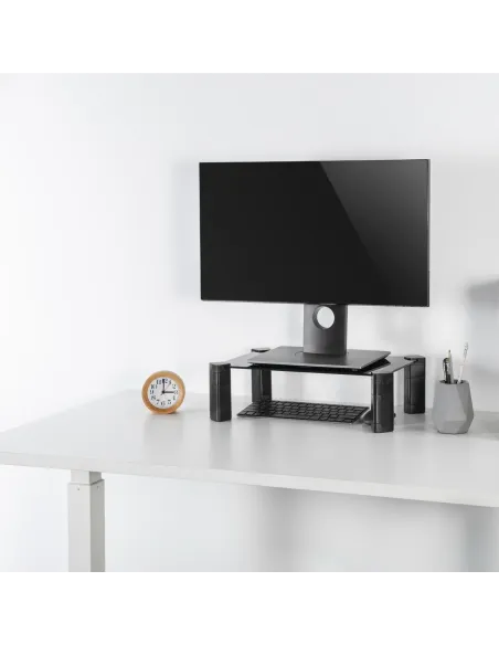 AISENS Soporte Elevador Cristal para Monitor Portátil, Negro