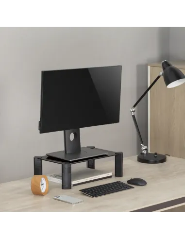 AISENS Soporte Elevador Cristal para Monitor Portátil, Negro