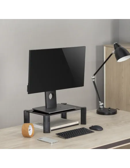 AISENS Soporte Elevador Cristal para Monitor Portátil, Negro