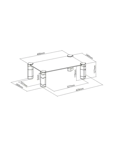 AISENS Soporte Elevador Cristal para Monitor Portátil, Negro