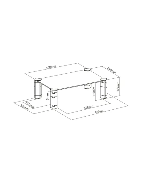 AISENS Soporte Elevador Cristal para Monitor Portátil, Negro