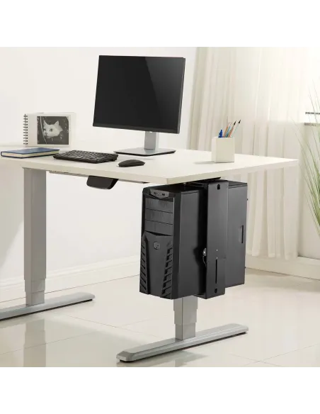 AISENS Soporte Giratorio y Altura Personalizable para CPU por Debajo de Escritorio con Mango de Bloqueo Fácil