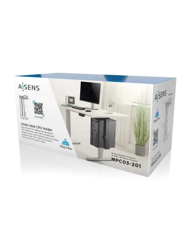 AISENS Soporte Giratorio y Altura Personalizable para CPU por Debajo de Escritorio con Mango de Bloqueo Fácil