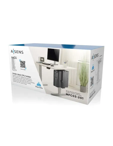 AISENS Soporte Giratorio y Altura Personalizable para CPU por Debajo de Escritorio con Mango de Bloqueo Fácil