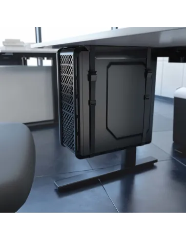 AISENS Soporte para CPU Debajo de Escritorio con Correa, Negro