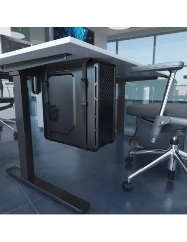 AISENS Soporte para CPU Debajo de Escritorio con Correa, Negro