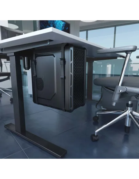AISENS Soporte para CPU Debajo de Escritorio con Correa, Negro