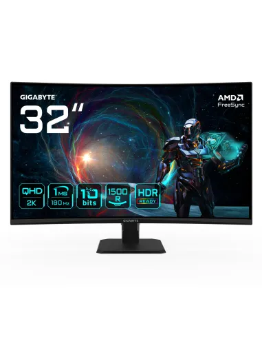 GIGABYTE GS32QCA 31.5" Monitor Curvo para Gaming QHD - 2560 x 1440, 180Hz, 1ms, 250 cd m², FreeSync, HDR Ready, HDMI 2.0,