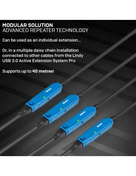Lindy 43158 cable USB USB 3.2 Gen 1 (3.1 Gen 1) 8 m USB A 5 Gbit s Negro