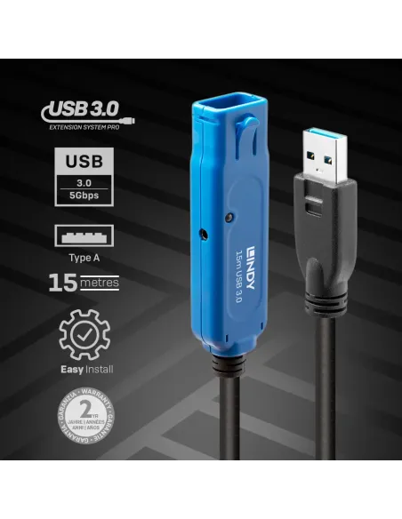 Lindy 43229 cable USB USB 3.2 Gen 1 (3.1 Gen 1) 15 m USB A 5 Gbit s Negro