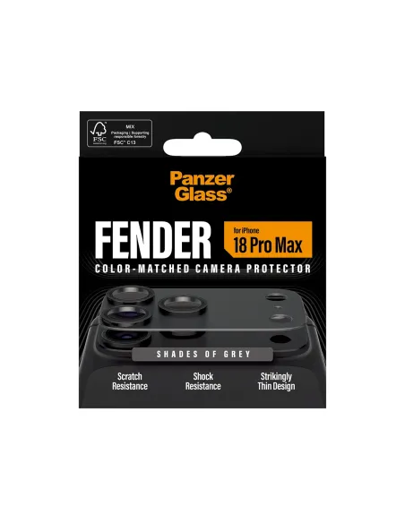 PanzerGlass ® Fender Camera Lens Protector Shades of Grey iPhone 18 Pro Max Protector de pantalla 1 pieza(s)