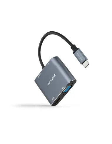 Nanocable Conversor USB-C a HDMI VGA USB3.0 PD 15 cm, Gris