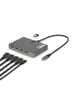 StarTech.com Adaptador USB-C a 4x Pantallas DisplayPort - DP 4K 60Hz - PD 140W de Paso para Carga de Portátiles - 1x Puerto USB