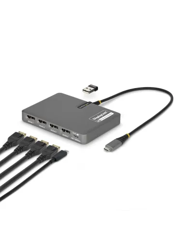 StarTech.com Adaptador USB-C a 4x Pantallas DisplayPort - DP 4K 60Hz - PD 140W de Paso para Carga de Portátiles - 1x Puerto USB